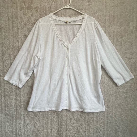 Boden Tops - Boden Ivory Cottagecore Cotton Button Up Blouse Sz 22R Ruffle Neck Minimalist